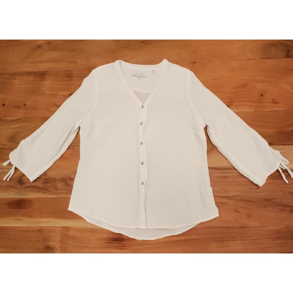 Foxcroft White Gauze Button-Down Top Women's Medium Coastal Boho Cottagecore